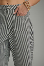 Black Striped Wide Leg Cropped Pants