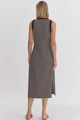 Black & White Striped Midi Dress
