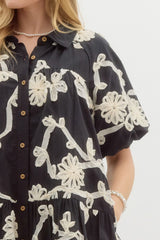Black Floral Applique Dress