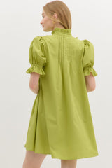 Chartreuse Puff Sleeve Dress w/ Frill Chest Details