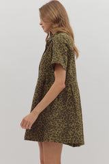 Olive Leopard Button Down Dress