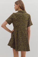 Olive Leopard Button Down Dress