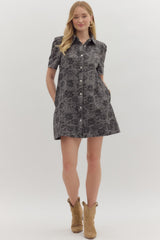Charcoal Floral Denim Dress