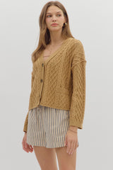 Camel Cable Knit Cropped Cardigan