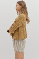 Camel Cable Knit Cropped Cardigan