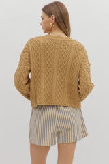 Camel Cable Knit Cropped Cardigan