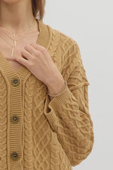 Camel Cable Knit Cropped Cardigan