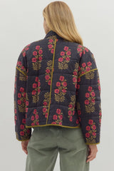 Black Floral Quilted Jacket