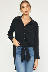 Black Long Sleeve Collared Blouse