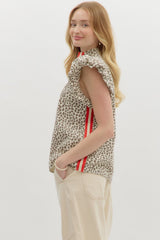 Leopard Bubble Sleeve Tank Top w/ Red Accents