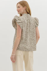 Leopard Bubble Sleeve Tank Top w/ Red Accents