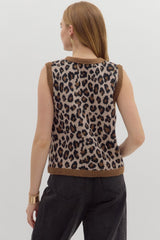 Leopard Button Up Sweater Vest