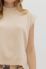 Solid Mock Neck Cap Sleeve Knit Sweater - 2 COLORS