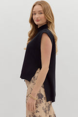 Solid Mock Neck Cap Sleeve Knit Sweater - 2 COLORS