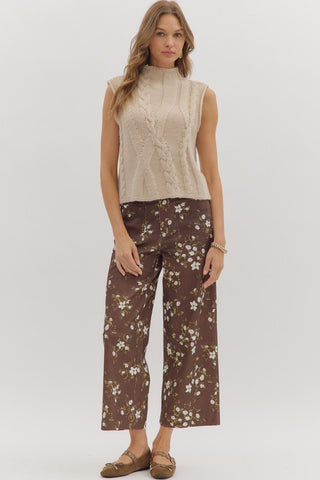 Oatmeal Cable Knit Sleeveless Sweater Top