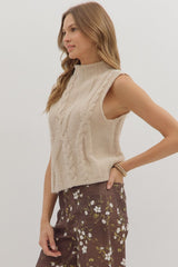 Oatmeal Cable Knit Sleeveless Sweater Top