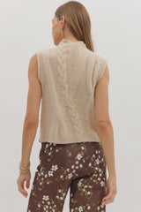 Oatmeal Cable Knit Sleeveless Sweater Top