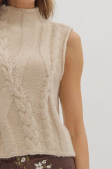 Oatmeal Cable Knit Sleeveless Sweater Top