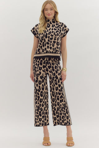 Leopard Printed Mock Neck Pants Set