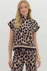 Leopard Printed Mock Neck Pants Set