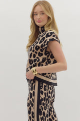 Leopard Printed Mock Neck Pants Set