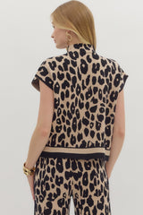 Leopard Printed Mock Neck Pants Set