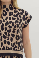 Leopard Printed Mock Neck Pants Set