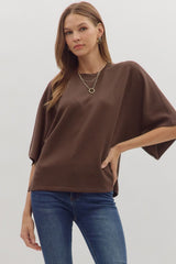 3/4 Sleeve Solid Scuba Top - 2 COLORS