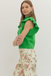 Kelly Green Ruffle Sleeve Sweater Top