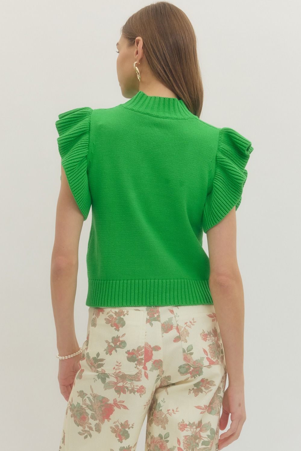 Kelly Green Ruffle Sleeve Sweater Top