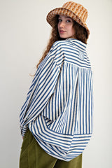 Denim Blue Striped Button Down Top