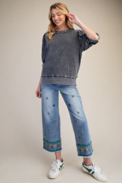 Ash Grey Mineral Washed Puff Sleeve Cotton Top