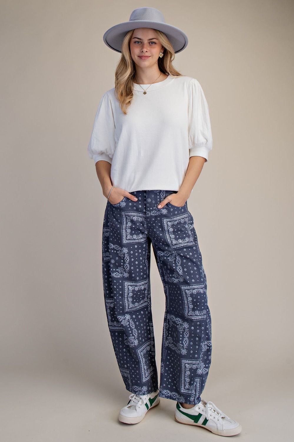 White Mineral Washed Puff Sleeve Cotton Top