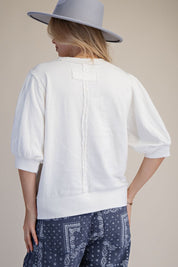 White Mineral Washed Puff Sleeve Cotton Top