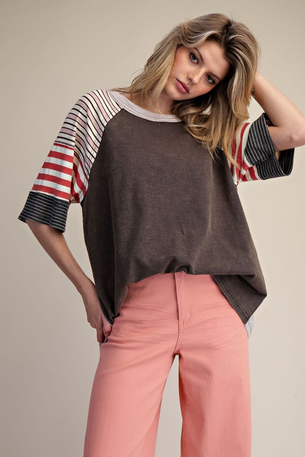 Ash Stripe Mix Washed Cotton Tee