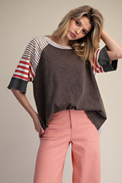 Ash Stripe Mix Washed Cotton Tee