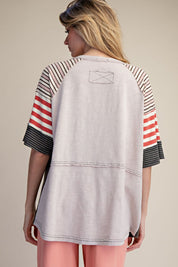 Ash Stripe Mix Washed Cotton Tee