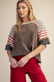 Ash Stripe Mix Washed Cotton Tee