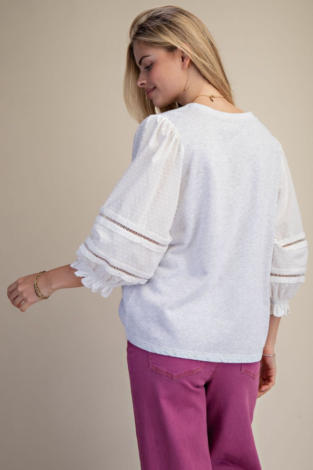 Heather Grey French Terry 3/4 Balloon Sleeves Top