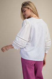 Heather Grey French Terry 3/4 Balloon Sleeves Top