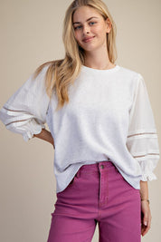 Heather Grey French Terry 3/4 Balloon Sleeves Top