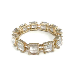 Cushion Cut Glass Crystal Linked Stretch Bracelet - 6 COLORS