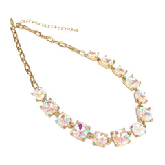 Cushion Cut Square Glass Crystal Linked Chain Necklace