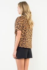 THML Velvet-ish Leopard Puff Sleeve Top